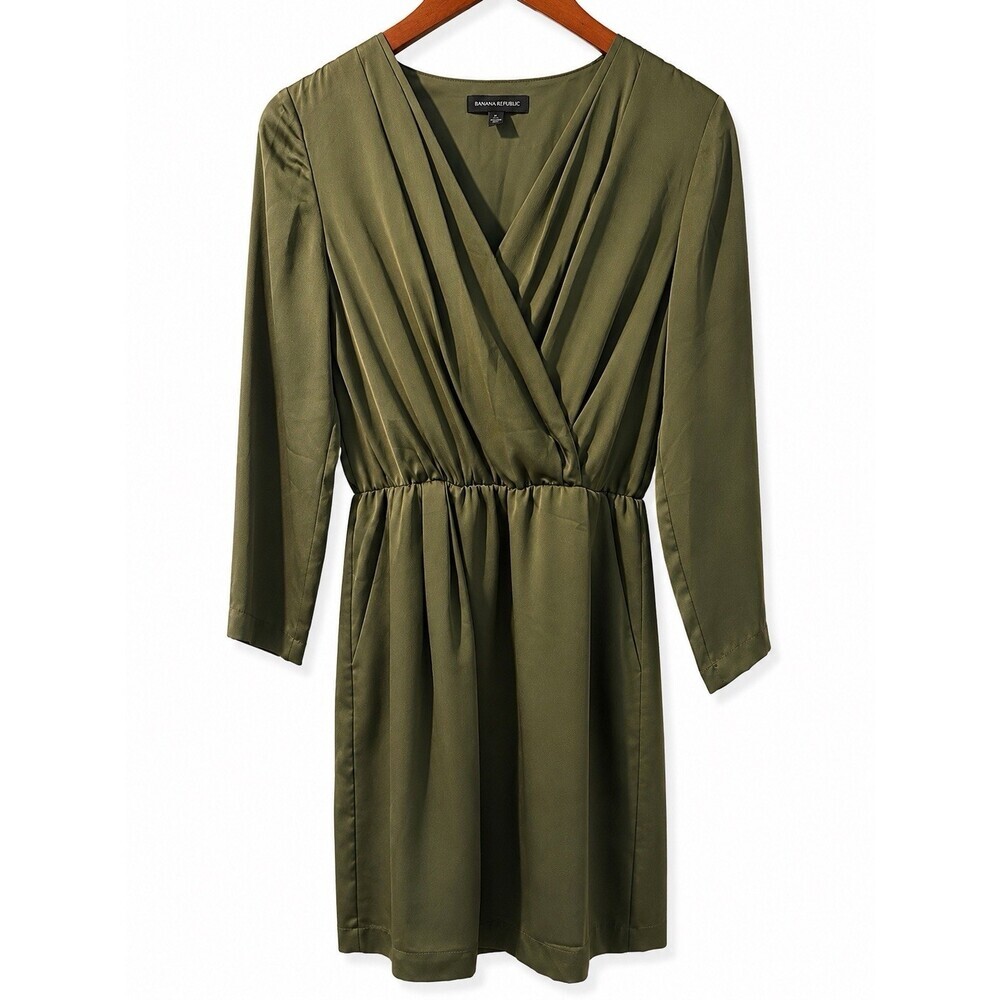 Banana Republic Olive Green Wrap Style Front Dress • Size 2
